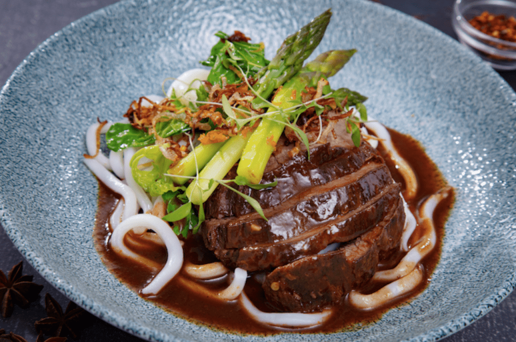 Szechuan Beef, Slow Cooked Beef Daube Finished With Udon Noodles