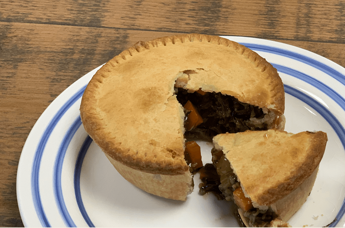 Vegan Pie - Wild Rice, Button Onion, Mushroom & Ale Pie - Oliver Kay