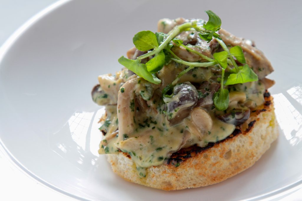 Mushrooms on bruchetta